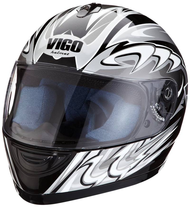 Protectwear SA-07-SW-XS Motorradhelm, Integralhelm, Größe XS, Schwarz/Silber/Weiß Racedesign in Glanz von protectWEAR