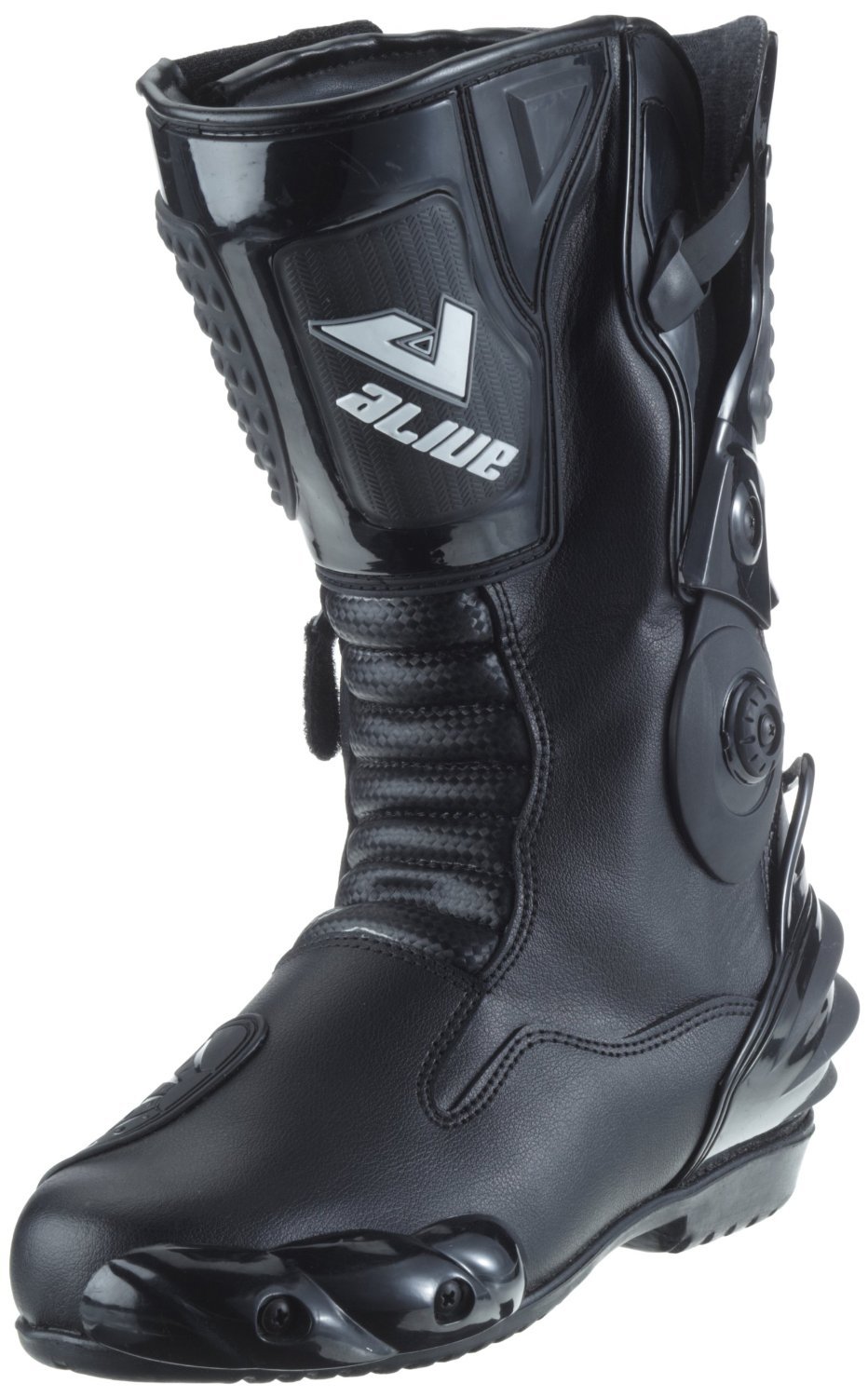 Protectwear TS-006-42 Motorradstiefel Racing aliue, Wasserabweisend aus schwarzem Leder mit aufgesetzten Hartschalenprotektoren, Größe 42, Schwarz von protectWEAR
