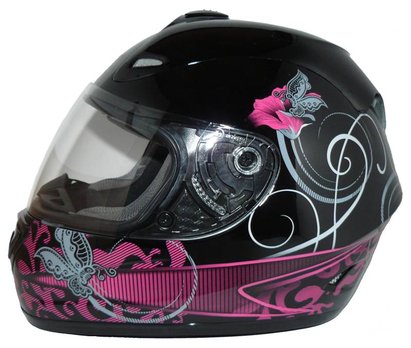 protectWEAR Motorradhelm FS-801 schwarz mit lila Blumendesign - Gr. M von protectWEAR
