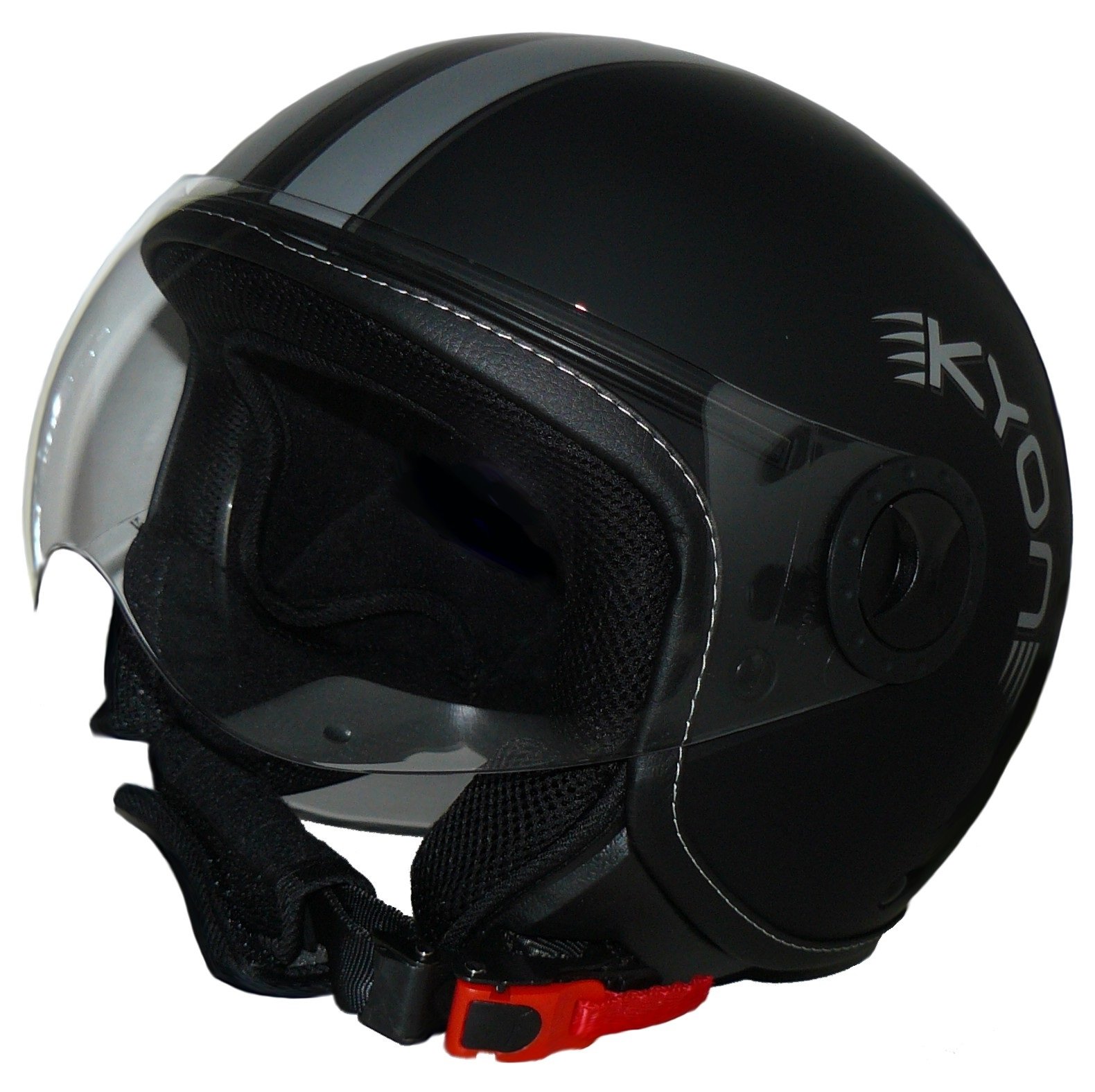 protectWEAR Jethelm H730-L mit 2 Visieren matt-schwarz mit Silberstreifen im Pilotendesign protectWEAR Jethelm H730-L mit 2 Visieren matt-schwarz mit Silberstreifen im Pilotendesign von protectWEAR