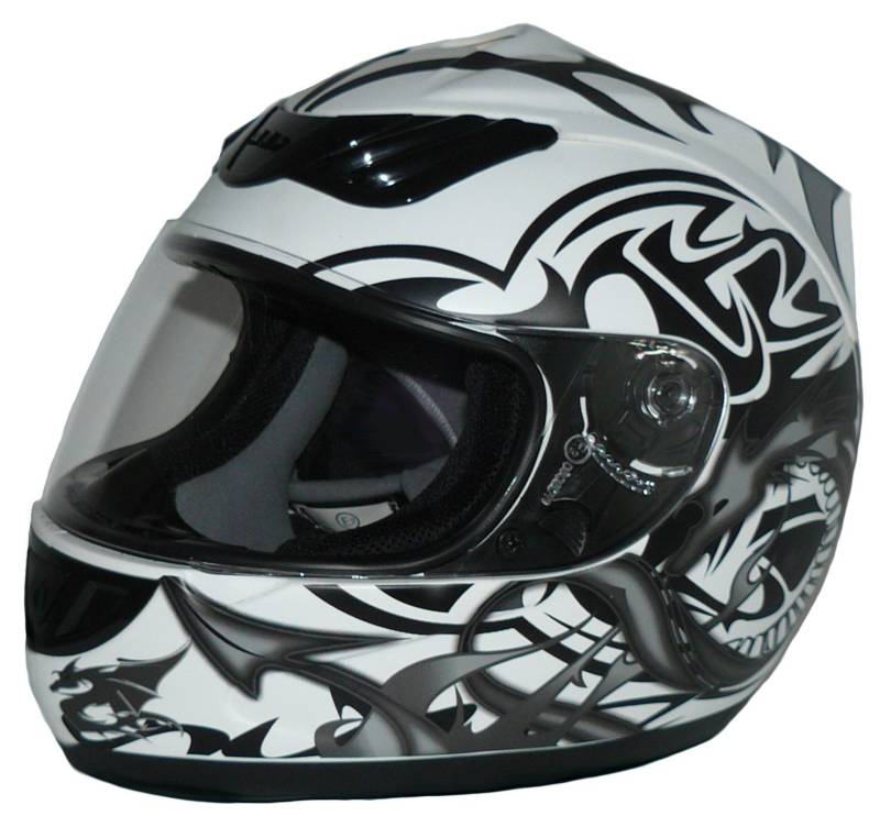 protectWEAR Motorradhelm weiß H-510-11 graues Drachendesign-L von protectWEAR