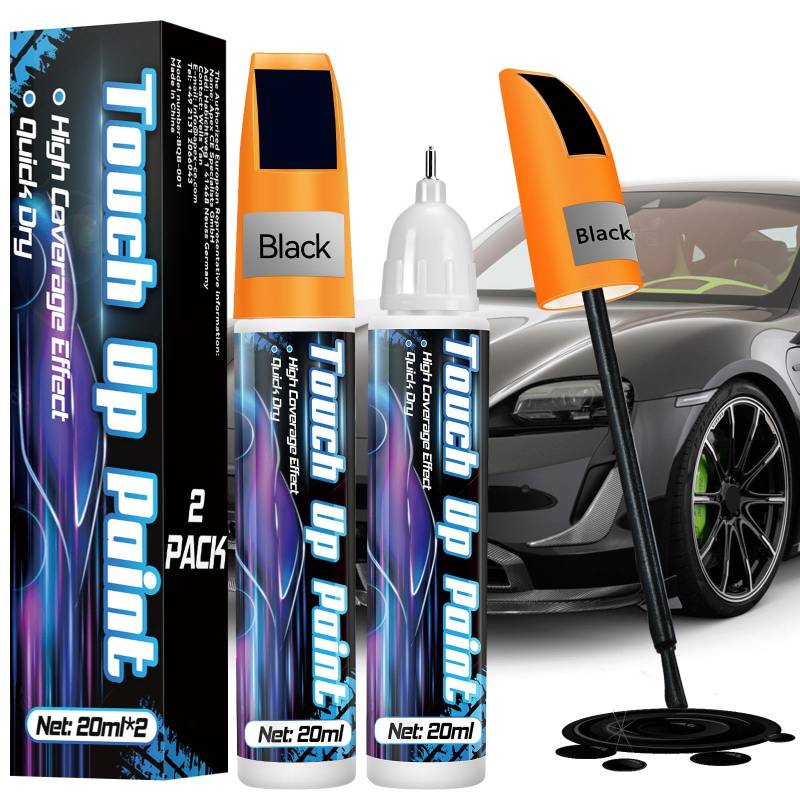 prowithlin Lackstift Auto 2 Stück - Professioneller Lackstift für Auto Kratzer - Schnelltrocknend und Präzise Reparatur - Auto Lack Reparatur Stift, 40ml (2 Stück, Schwarz) von prowithlin