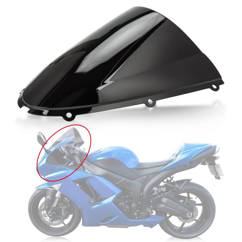 Motorrad Windschutzscheibe Shield Wind Screen Windschutzscheibe für Kawasaki Ninja ZX6R 636 2005-2008 ZX10R 2006-2007 (Schwarz) von psler