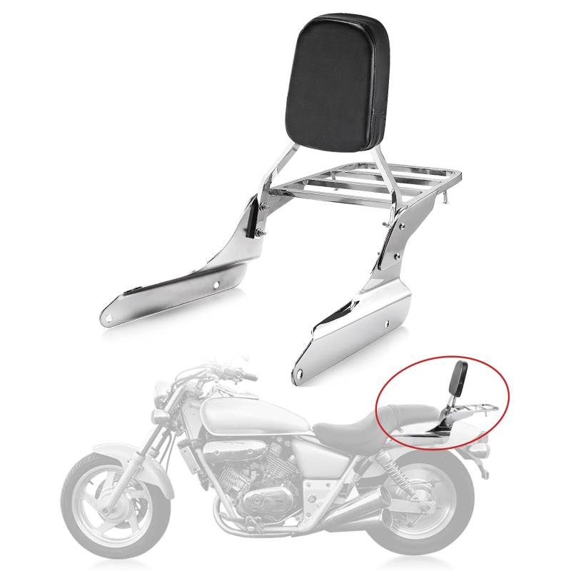 Rückenlehne Sissy Bar Mit Gepäckträger Rückenlehne Pad für Beifahrer Rückenkissen Pad, für Shadow VT 600 VLX 600 1999-2008(Größe des Montagelochs: 7,9 Zoll/22 cm) von PSLER