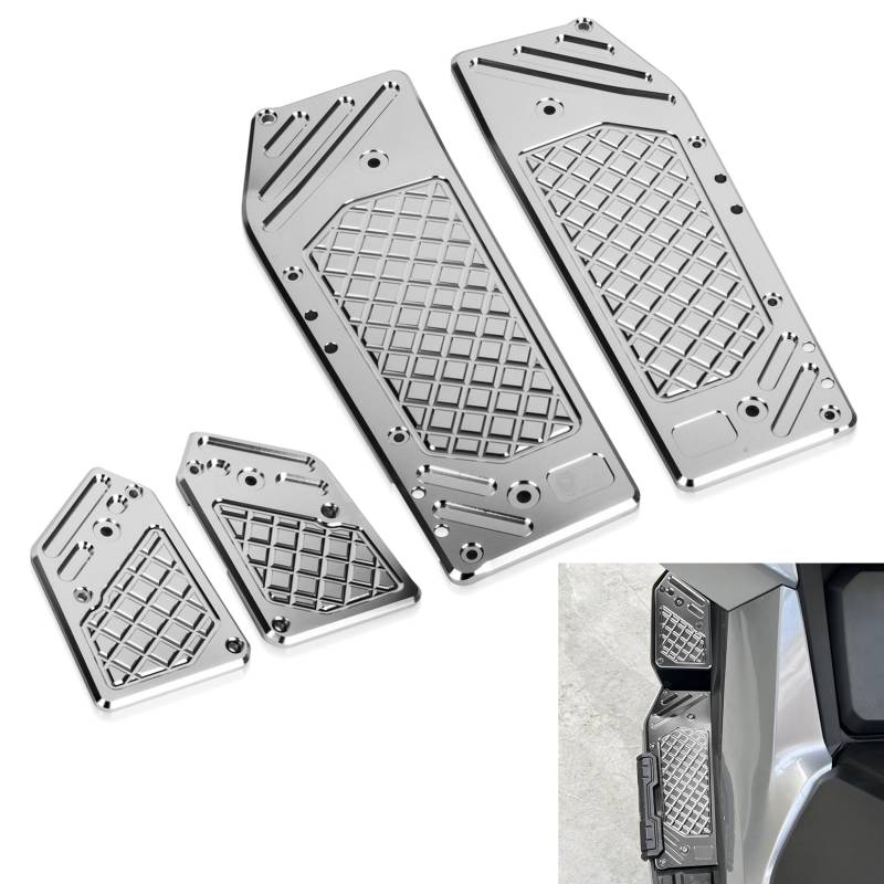 Fußrasten Vordere Fußrasten für ADV 350 2022 2023 2024, PSLER Fahrer-Fußrasten Motorrad-CNC-Aluminium Dekoratives Zubehör(Silber) von PSLER