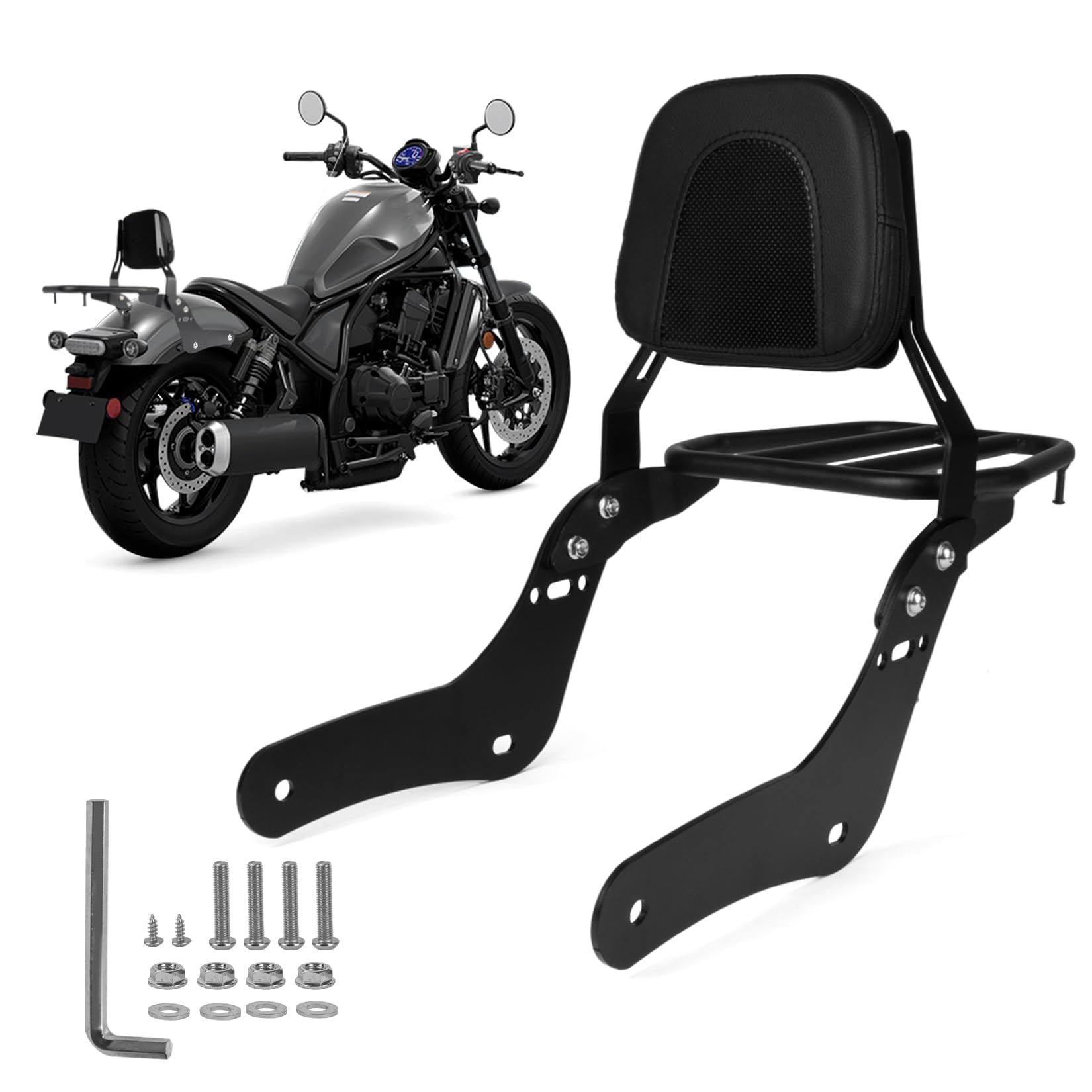 Motorrad Rückenlehne Sitzpolster mit Gepäckträger für Rebel CMX1100 CMX1100T DCT 2021 2022 2023 2024, PSLER Beifahrer-Rückenlehne Sissy Bar mit Gepäckträger Ablage Motorrad Zubehör von psler