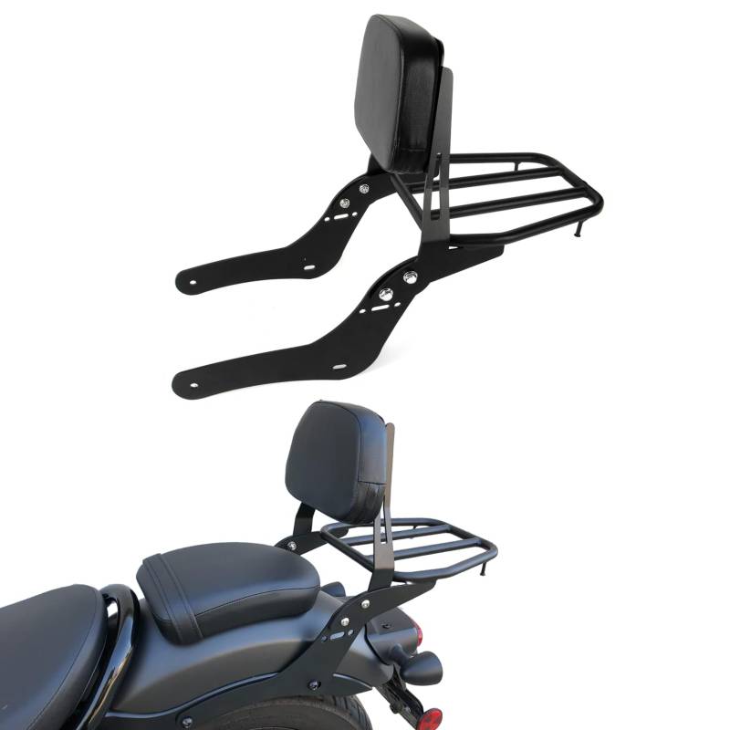 Motorrad Rückenlehne Sitzpolster mit Gepäckträger für Rebel CMX500 CMX300 2017-2023, PSLER Beifahrer-Rückenlehne Sissy Bar mit Gepäckträger Ablage Motorrad Zubehör von psler