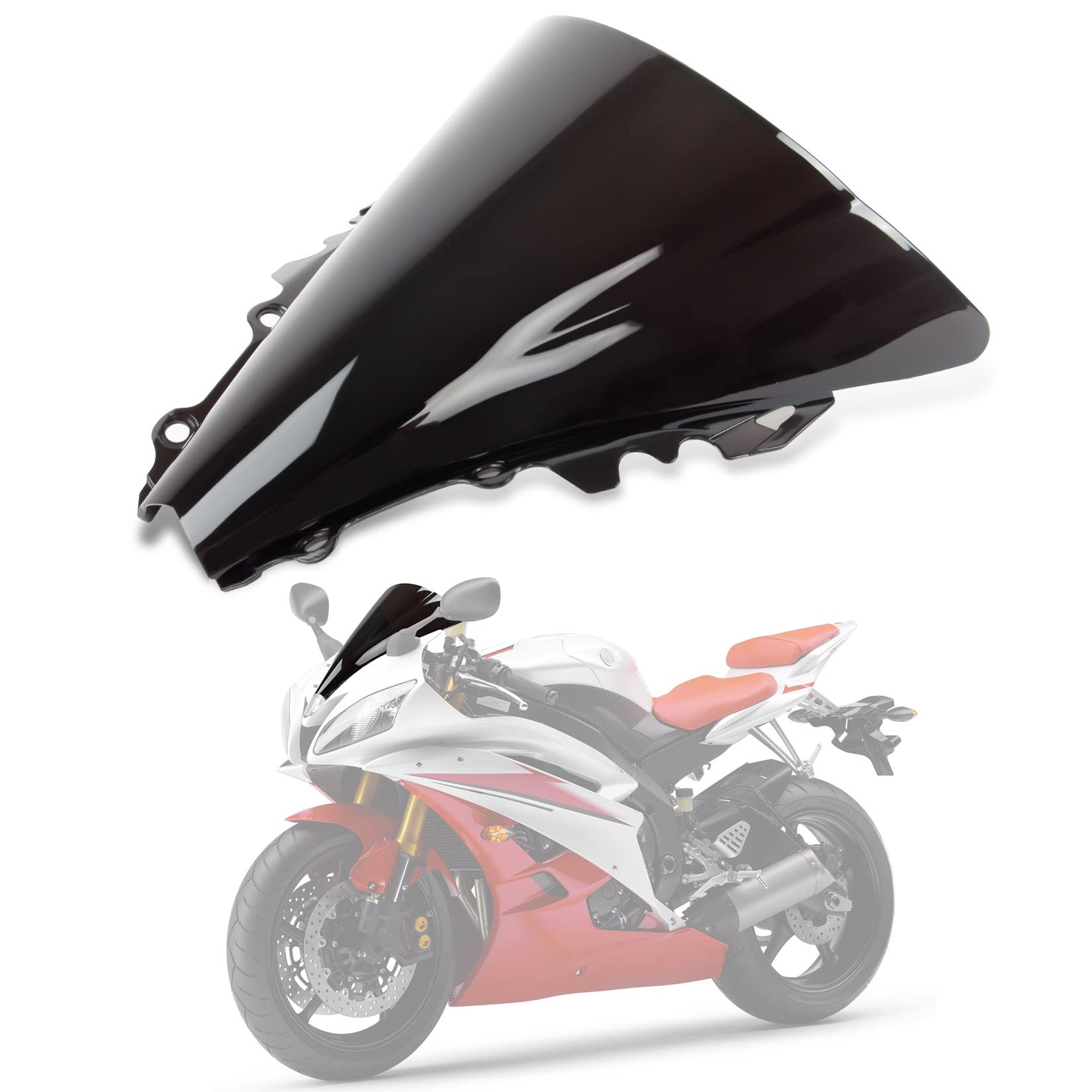 Motorrad Windschutzscheibe Shield Wind Screen Windschutzscheibe für Yamaha YZF R6 2006-2007 （Schwarz） von psler