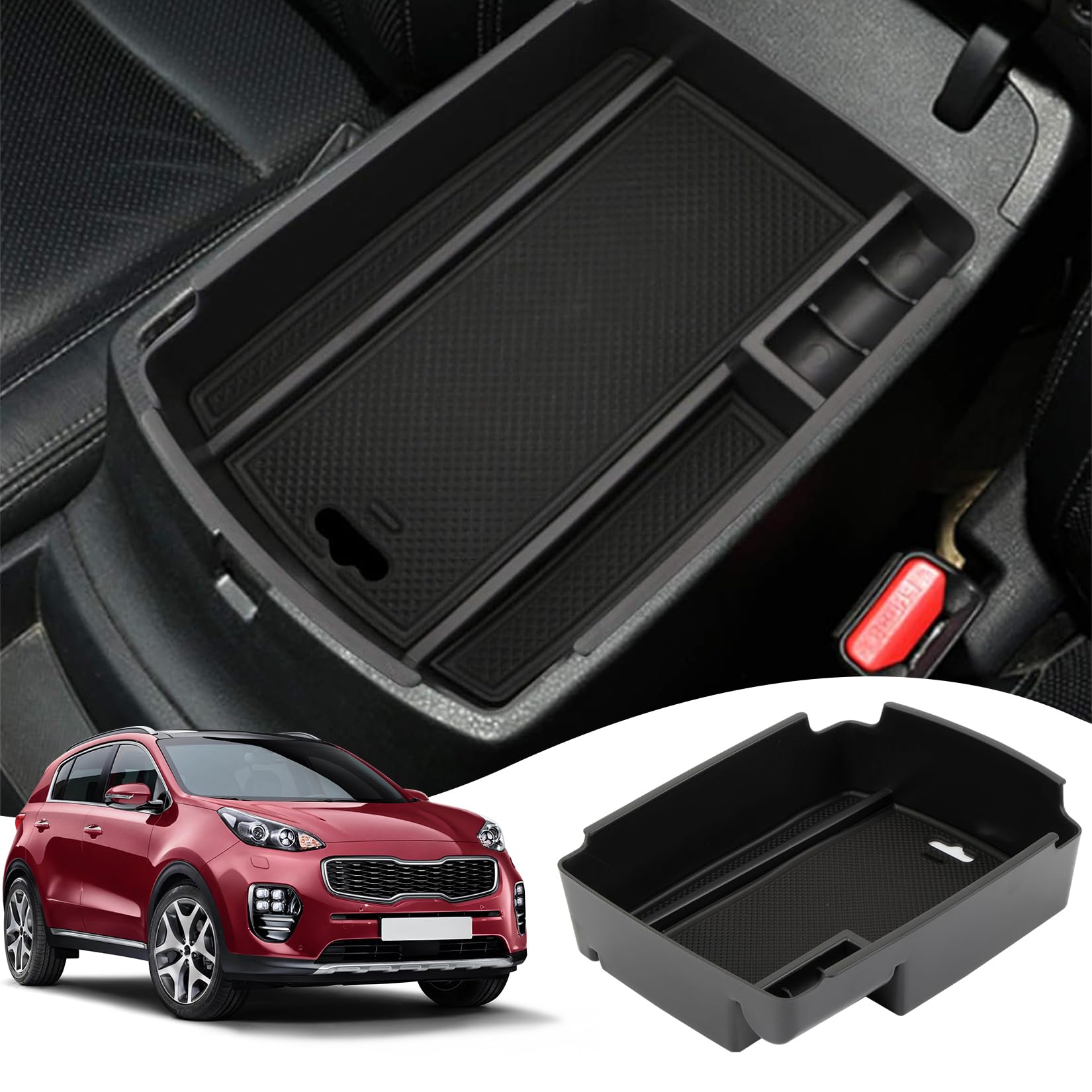 PSLER Auto Mittelkonsole Armlehne Sekundäres Organizer Tablett für Kia Sportage QL 2016 2017 2018 2019 2020 2021, Auto-Multifunktions-Staufach Organizer Innenraum Zubehör von PSLER