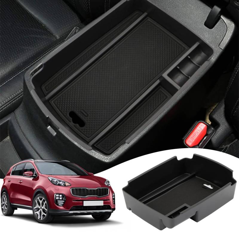 PSLER Auto Mittelkonsole Armlehne Sekundäres Organizer Tablett für Kia Sportage QL 2016 2017 2018 2019 2020 2021, Auto-Multifunktions-Staufach Organizer Innenraum Zubehör von PSLER