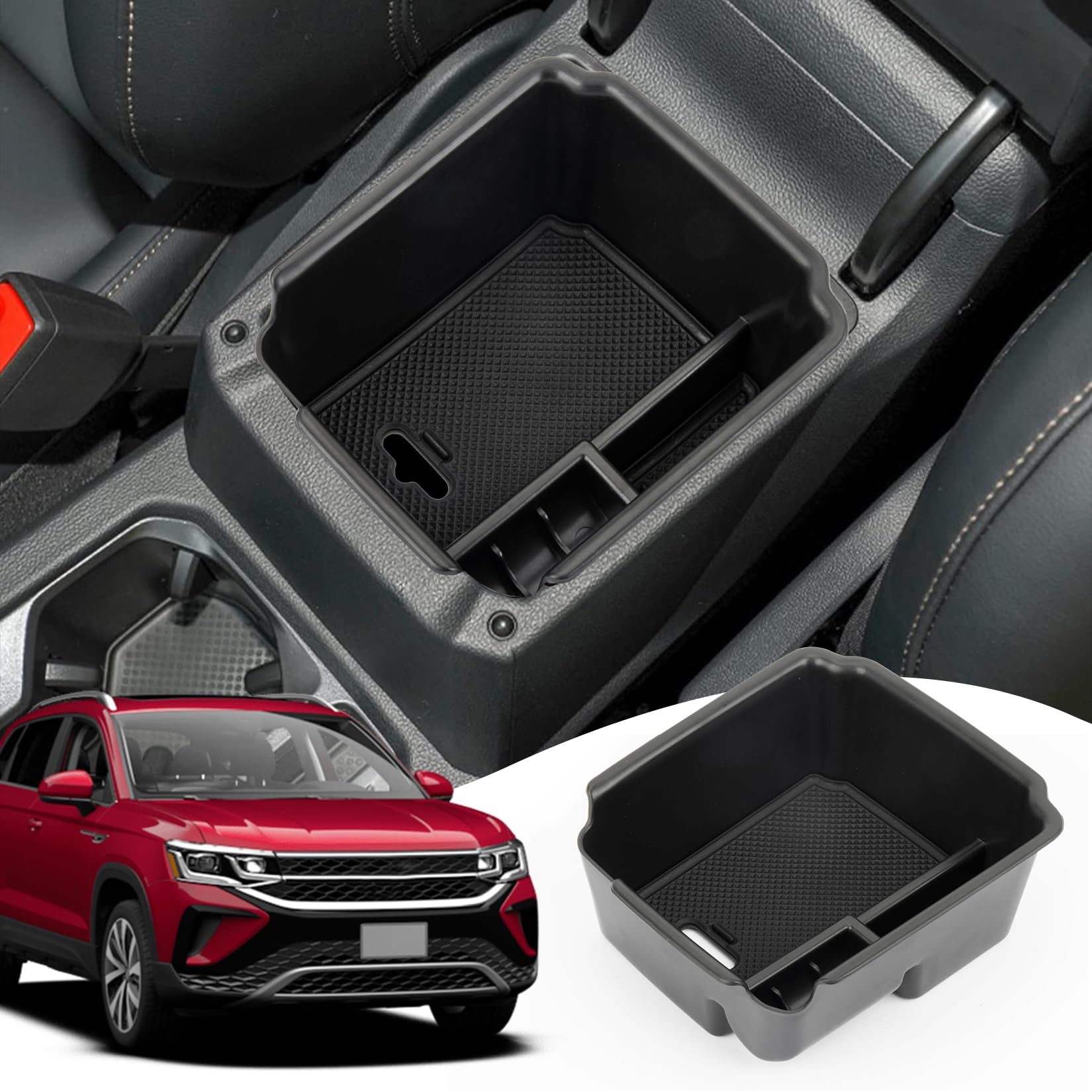 PSLER Auto Mittelkonsole Armlehne Sekundäres Organizer Tablett für VW MK2 Limited Trendline Allspace Facelift Taos Comfortline SEL Seat Tarraco, Auto-Multifunktions-Staufach Organizer Zubehör von PSLER