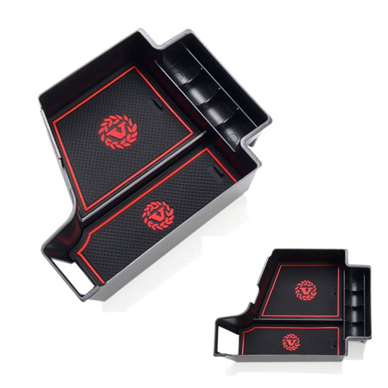PSLER Auto Mittelkonsole Armlehne Sekundäres Organizer Tablett für XC60 XC90 V60 S60 V90 S90 2017-2025, Auto-Multifunktions-Staufach Organizer Innenraum Zubehör(Rot) von PSLER