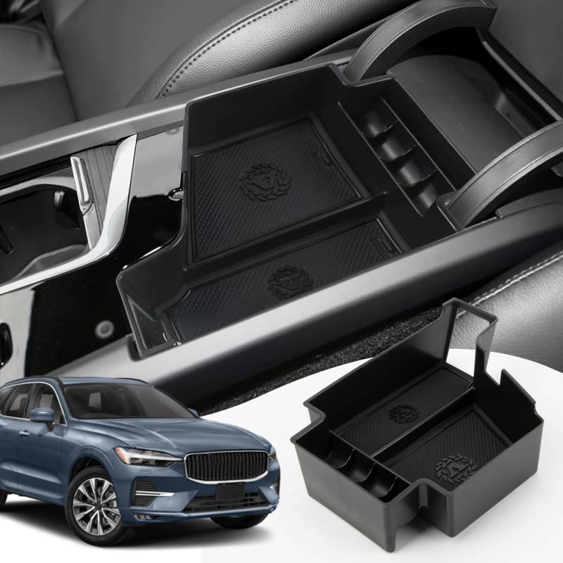 PSLER Auto Mittelkonsole Armlehne Sekundäres Organizer Tablett für XC60 XC90 V60 S60 V90 S90 2017-2025, Auto-Multifunktions-Staufach Organizer Innenraum Zubehör(Schwarz) von PSLER