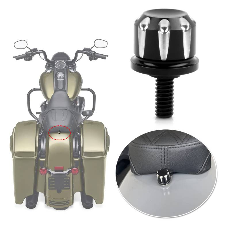 PSLER Kotflügel Hinten Soziussitz Schraube für Touring Road King Electra Glide Sportster 883 1200 Softail Dyna 1996-2023, Aluminium Sitzbefestigungsschraube Knopfabdeckung Dekorationskit von PSLER