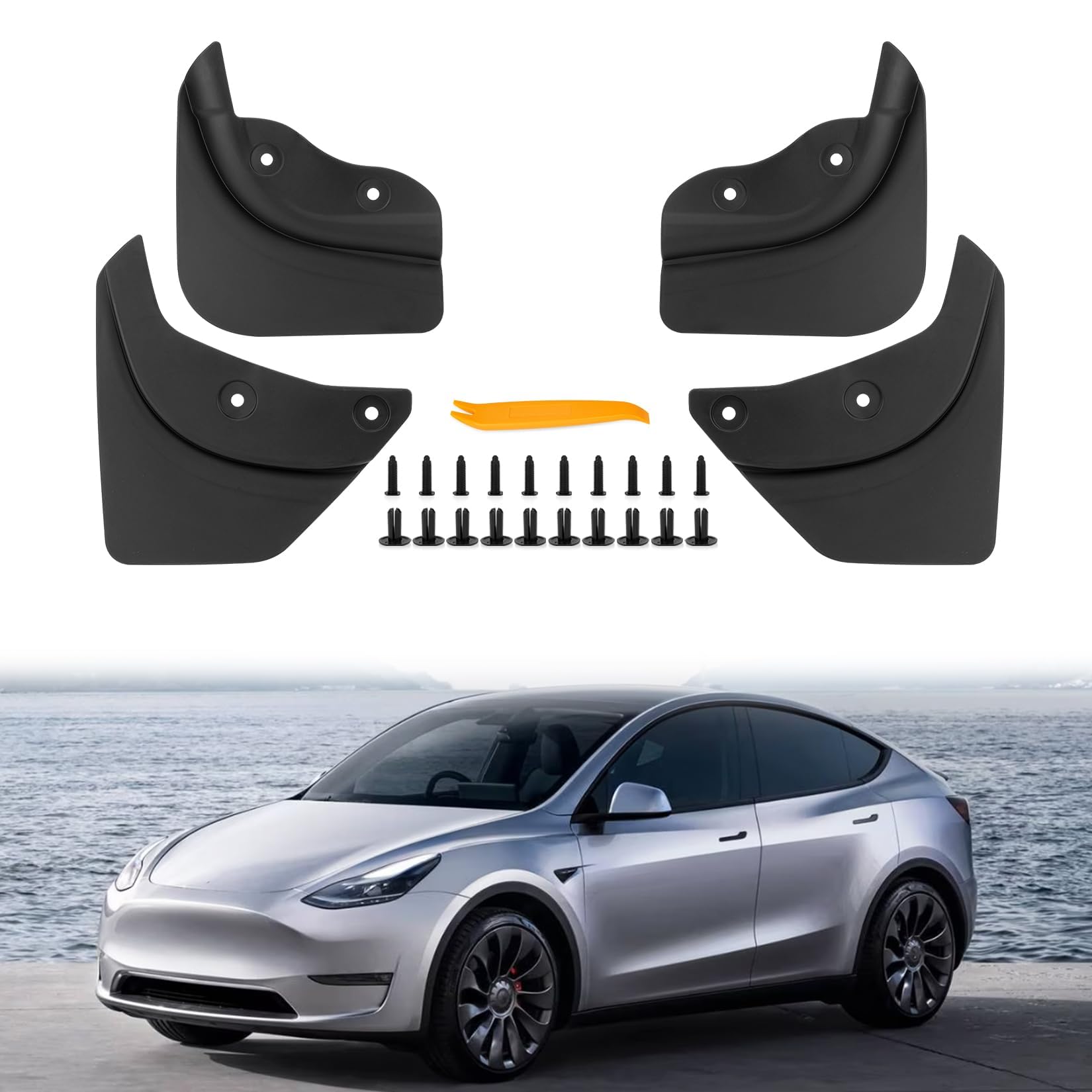 PSLER für Tesla Model Y 2019 2020 2021 2022 2023 2024 Schmutzfänger Spritzschutz Kotflügel Kein Bohren erforderlich Auto fürTesla Model Y Zubehör(4 Stück) von PSLER