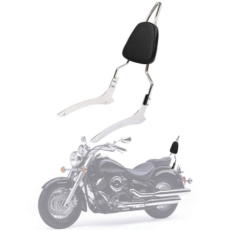 psler Sissy Bar Gepäckträger-Set für Motorrad Beifahrer-Rückenlehne für Ya=ma=ha V Star/Drag Star XVS 1100 Classic 2000–2011 in Chrom, Stilvoll, verchromter Stahl und Kunstleder von PSLER