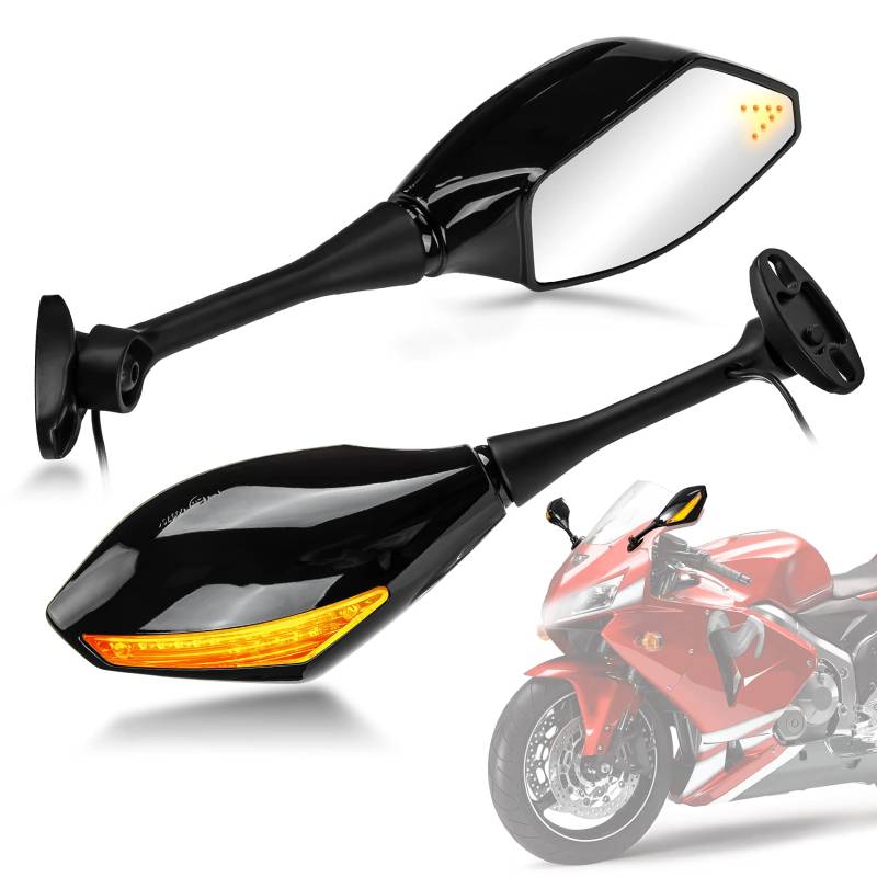 Blinkleuchte Rückspiegel für YZF R125 1250 GSX-S 1000 GT 1000, PSLER Motorrad Spiegel für die meisten Sportmotorrad (Hellschwarz) von PSLER