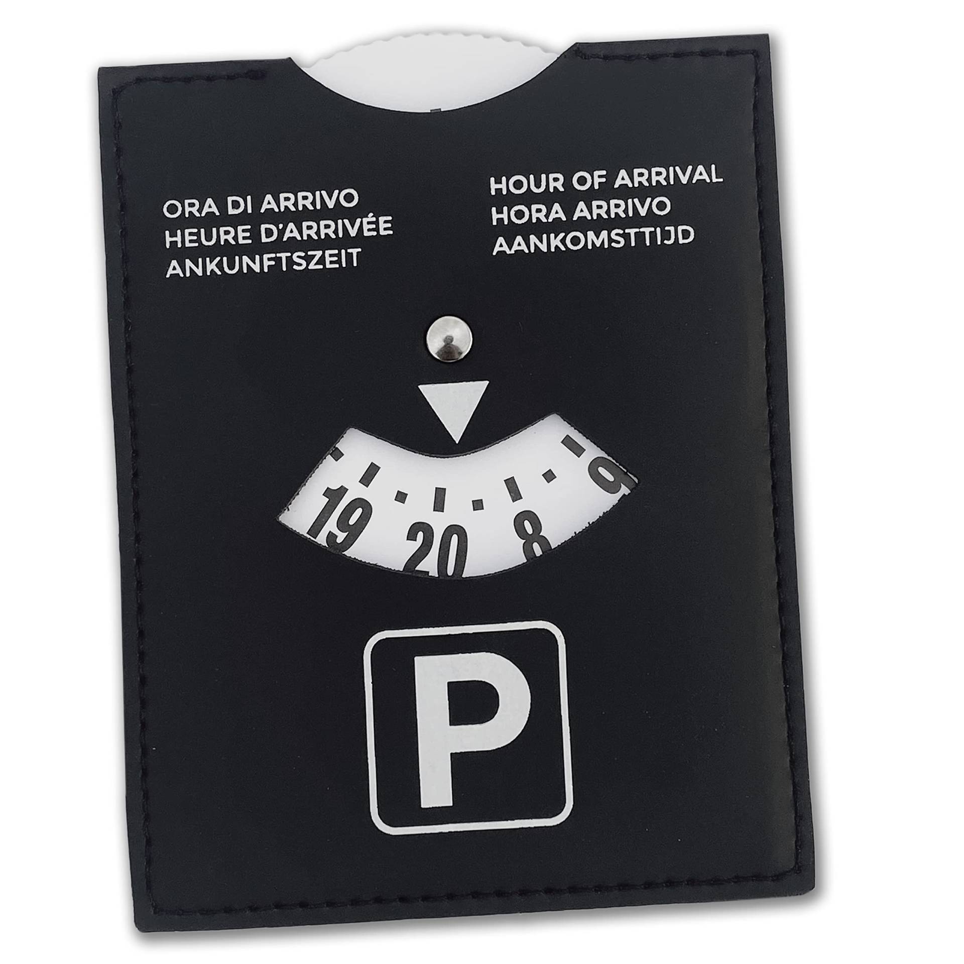 pubblimania parkscheibe Maxi Parkplatz Ankunftszeit aus weichem Kunstleder Soft-Touch cm 10 x 13 cm (Schwarz) von pubblimania