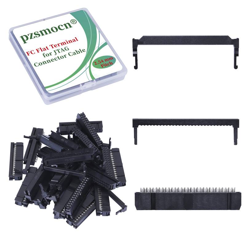 Pzsmocn 20 Sätze IDC 2 * 15 Zweireihiger Rechteckiger Steckeradapter FC Schwarzer Crimpdraht Dreiteiliges Set 2,54 mm Rastermaß, 30-poliger FC-Buchsenstecker, für JTAG-Anschluss Flachbandkabel. von pzsmocn