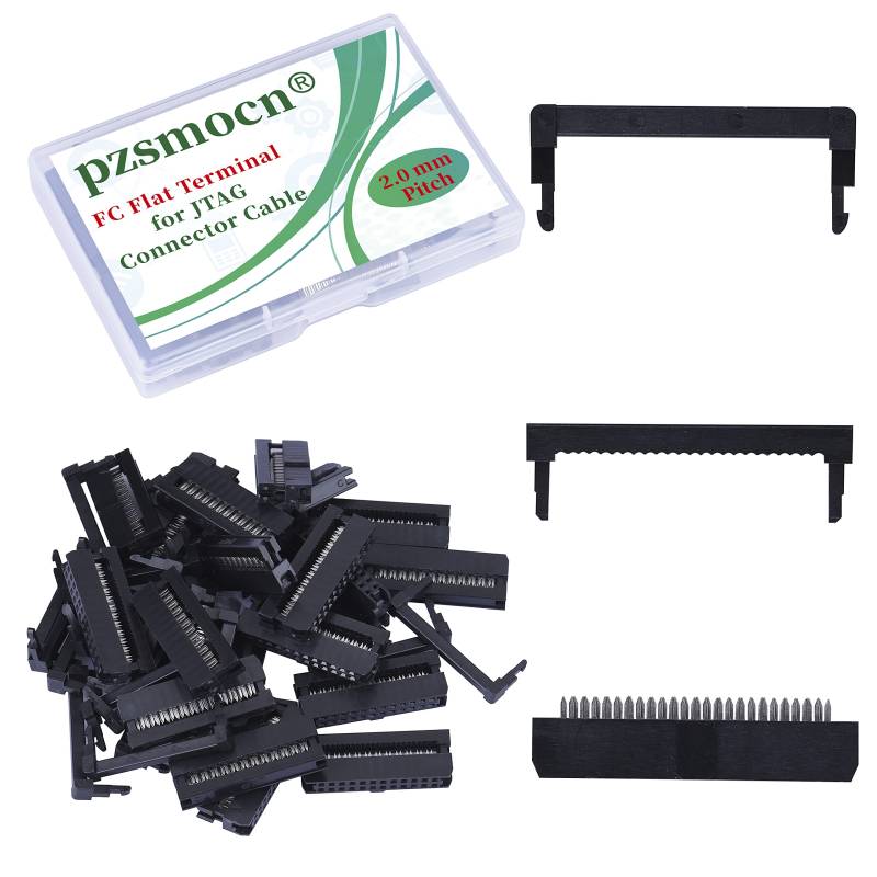 Pzsmocn 20 Sätze IDC 2 * 12 Zweireihiger Rechteckiger Steckeradapter FC Schwarzer Crimpdraht Dreiteiliges Set 2,0 mm Rastermaß, 24-poliger FC-Buchsenstecker, für JTAG-Anschluss Flachbandkabel. von pzsmocn