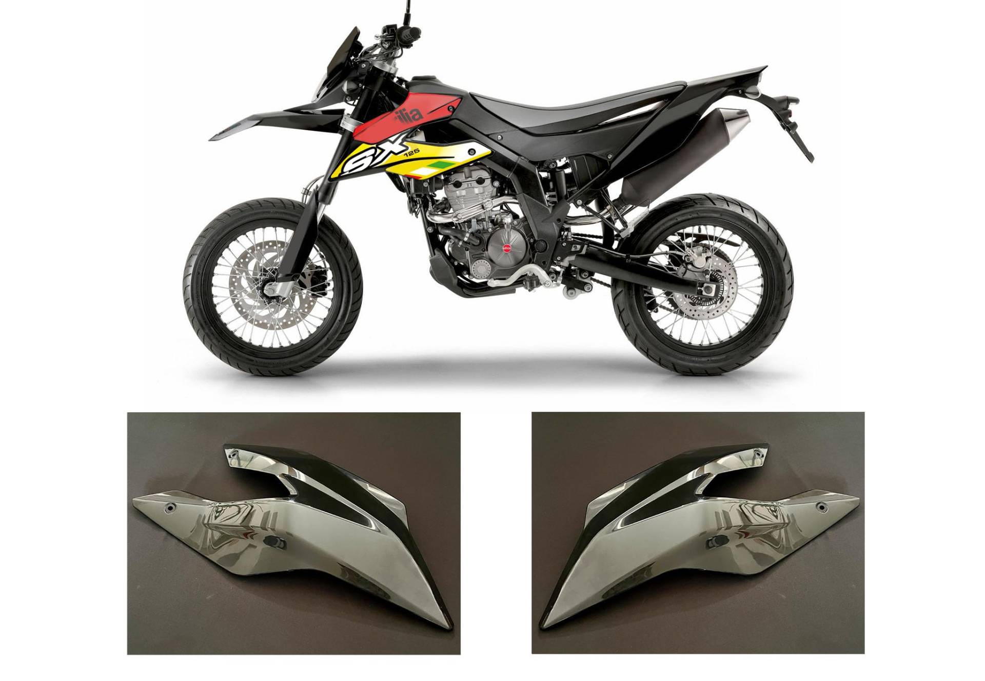 Plastik Verkleidung Spoiler schwarz mit oder ohne race-styles Dekor Aufkleber passend für Aprilia SX 125 2018 bis 2024 (Tankverkleidung Links schwarz) von race-styles