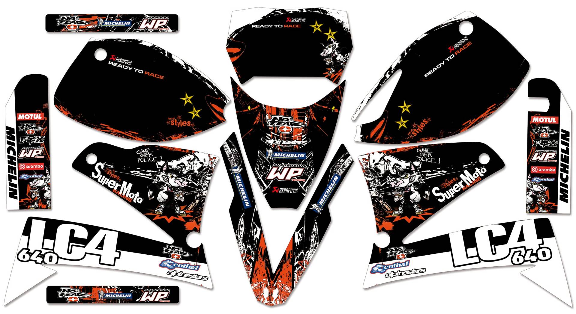 race-styles Aufkleber kompatibel mit KTM LC4 - SM/SMC 640 2003-2004 |DEKOR Decals Aufkleber Graphics von race-styles