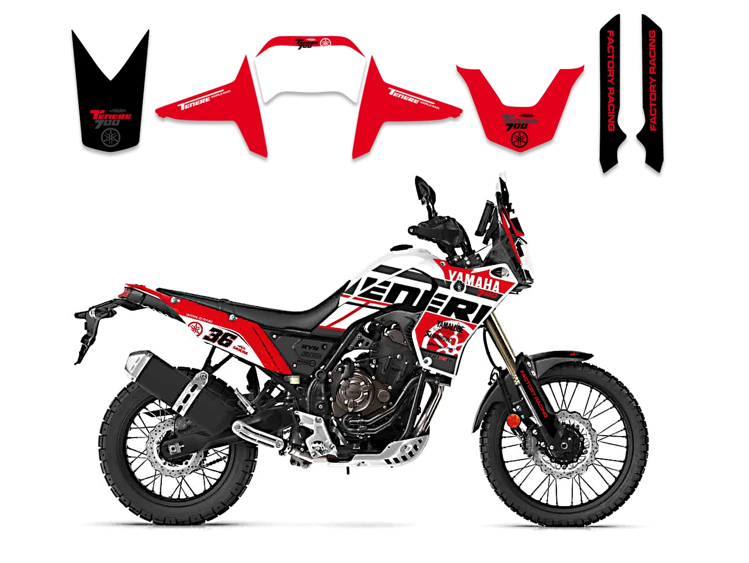 race-styles Aufkleber kompatibel mit Yamaha Tenere 700 | Dekor Design racered von race-styles