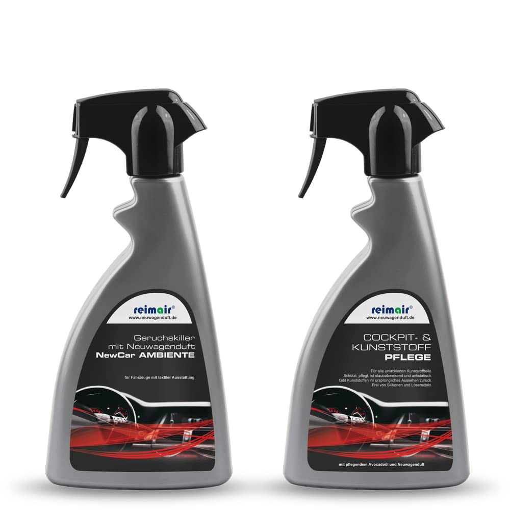 reimair Auto Pflegeset | Saubermann NewCar Ambiente Geruchskiller und Cockpit- und Kunststoffpflege | mit Neuwagenduft reimair Auto Pflegeset | Saubermann NewCar Ambiente Geruchskiller und Cockpit- und Kunststoffpflege | mit Neuwagenduft von reimair
