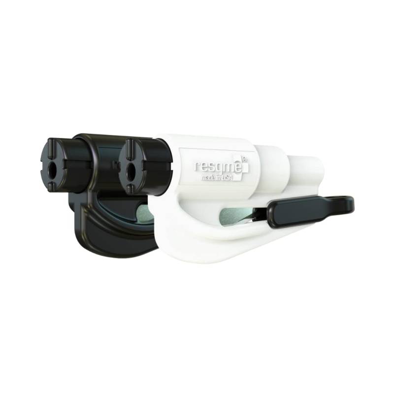 resqme 2 Stück Das Original Notfall-Schlüsselanhänger Auto Fluchtwerkzeug, 2-in-1 Gurtschneider und Fensterbrecher, Made in USA, Schwarz, Weiß - Kompakter Notfallhammer von resqme