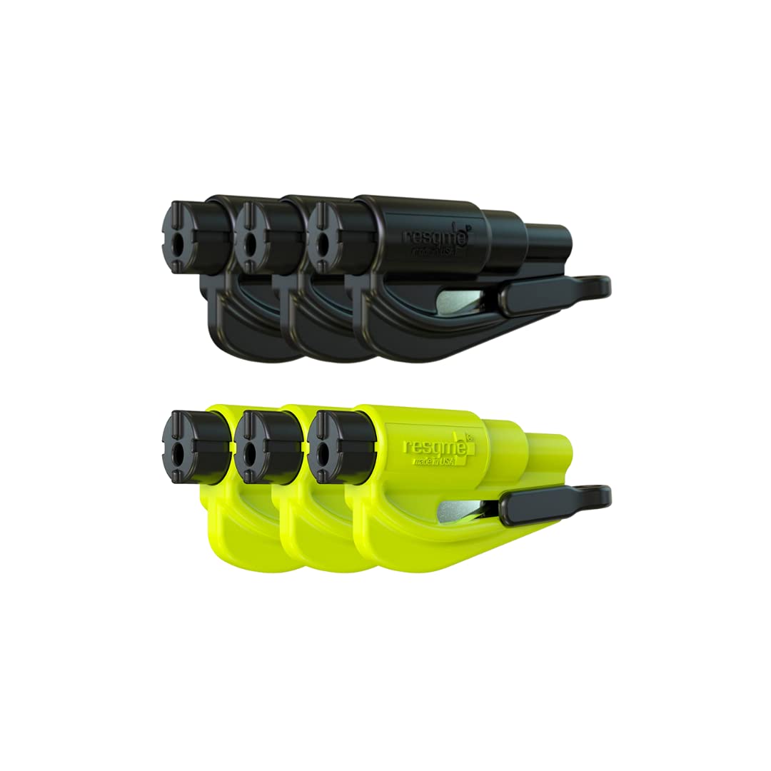 resqme 6er-Familienpackung, das Originale Notfall-Schlüsselanhänger-Autoflucht-Werkzeug, 2-in-1 Sicherheitsgurtschneider und Fensterbrecher, schwarz, gelb von resqme