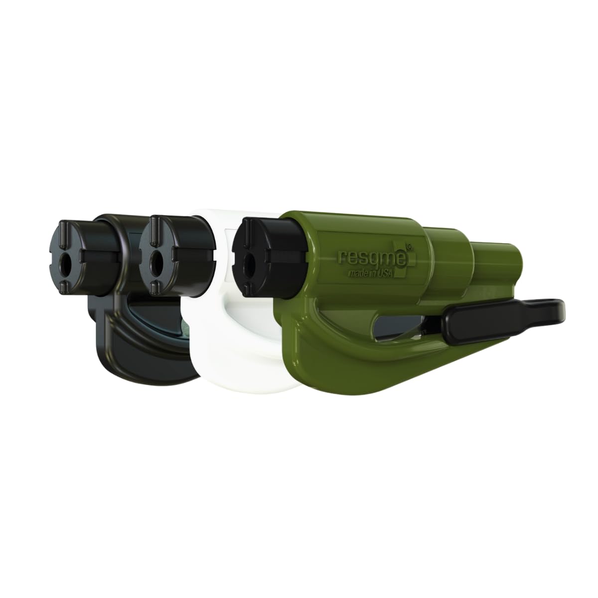 resqme Original-Notfall-Auto-Fluchtwerkzeug, Schlüsselanhängerformat, 2-in-1 Gurtschneider/Fensterbrecher, hergestellt in USA, 3er-Pack für Familien, kompakter Notfallhammer, Schwarz/Weiß/Armeegrün resqme Original-Notfall-Auto-Fluchtwerkzeug, Schlüsselanhängerformat, 2-in-1 Gurtschneider/Fensterbrecher, hergestellt in USA, 3er-Pack für Familien, kompakter Notfallhammer, Schwarz/Weiß/Armeegrün von resqme