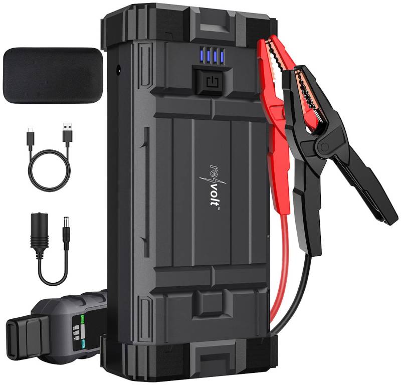 revolt Auto Starthilfe: Kfz-Starthilfe-Powerbank bis 10l Hubraum, 4.000A, 19,2Ah Akku (Autobatterie Starthilfe-Powerbank, Pkw Starthilfe-Powerbank, Starter) von revolt