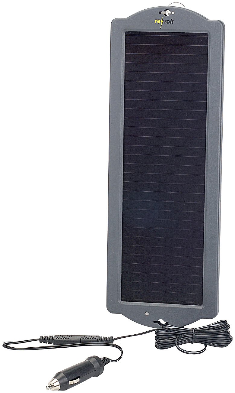 revolt Solar Batterie Ladegerät: Erhaltungs-Solargerät für Auto- / PKW-Batterie 12V, 1,5W (Kfz Solar, Solar Autobatterie, Batterieladegerät Batterielader Volt) von revolt
