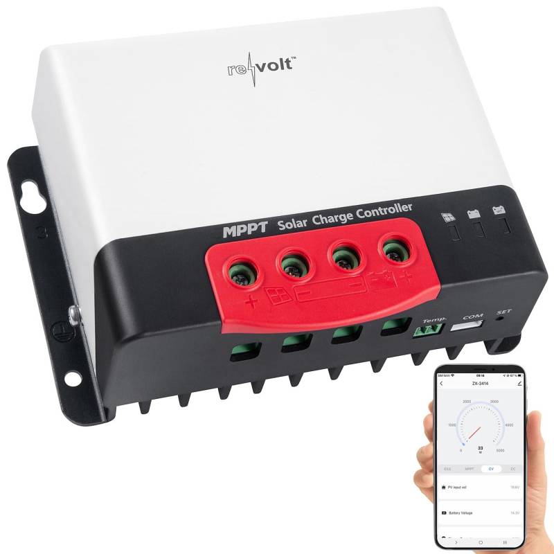revolt Solar Laderegler: MPPT-Solarladeregler für 12/24 V, bis 20 A / 520 W, Bluetooth und App (Laderegler 12V MPPT, MPPT Solar 12V) von revolt