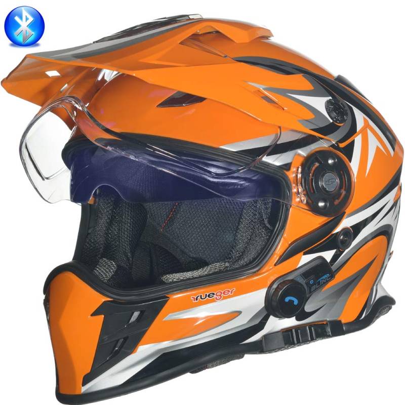 ?Bluetooth Klapphelm Motorradhelm Conzept Jethelm Crosshem Integralhelm Sonnenvisier Helm rueger?, Farbe:Orange V/RCK, Größe:M (57-58) von rueger-helmets