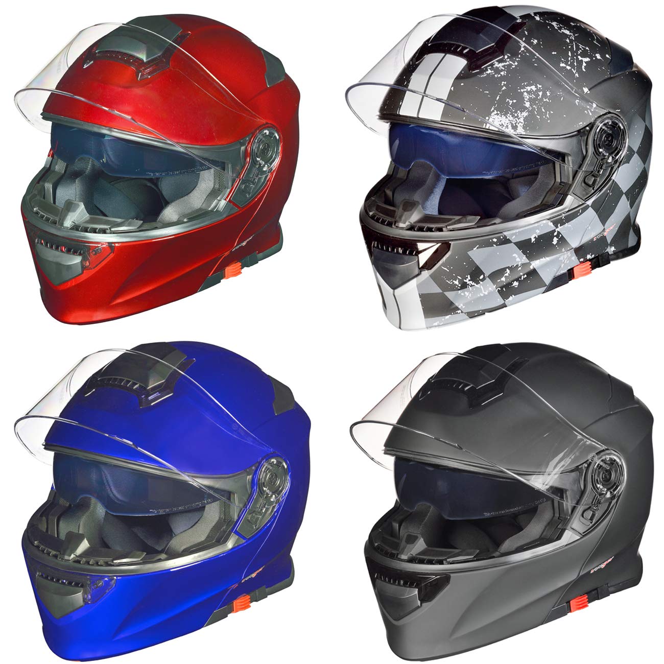 RS-982 Klapphelm Motorradhelm Conzept Motorrad Modular Roller Helm rueger, Größe:L (59-60), Farbe:Rot von rueger-helmets