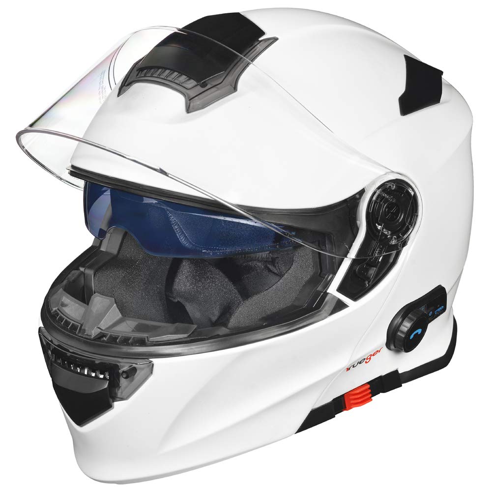 RS-983 Bluetooth Klapphelm Motorradhelm Conzept Motorrad Modular Helm rueger, Farbe:Matt Weiß, Größe:L (59-60) von rueger-helmets