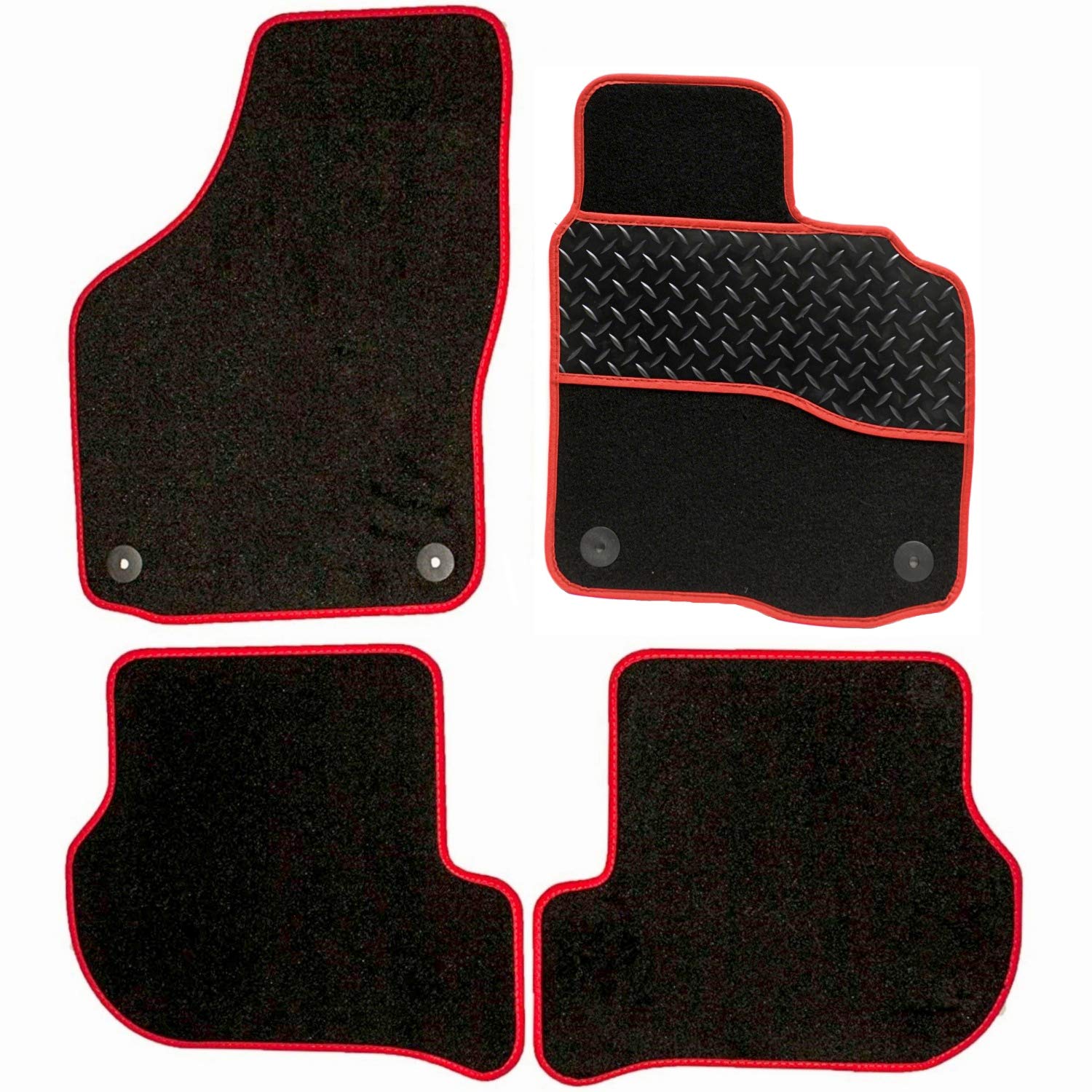 Sakura WW8186RD Passgenaue Fußmatten aus hochwertigem Teppich, Schwarz, Roter Rand, Rubber Heelpad von sakura