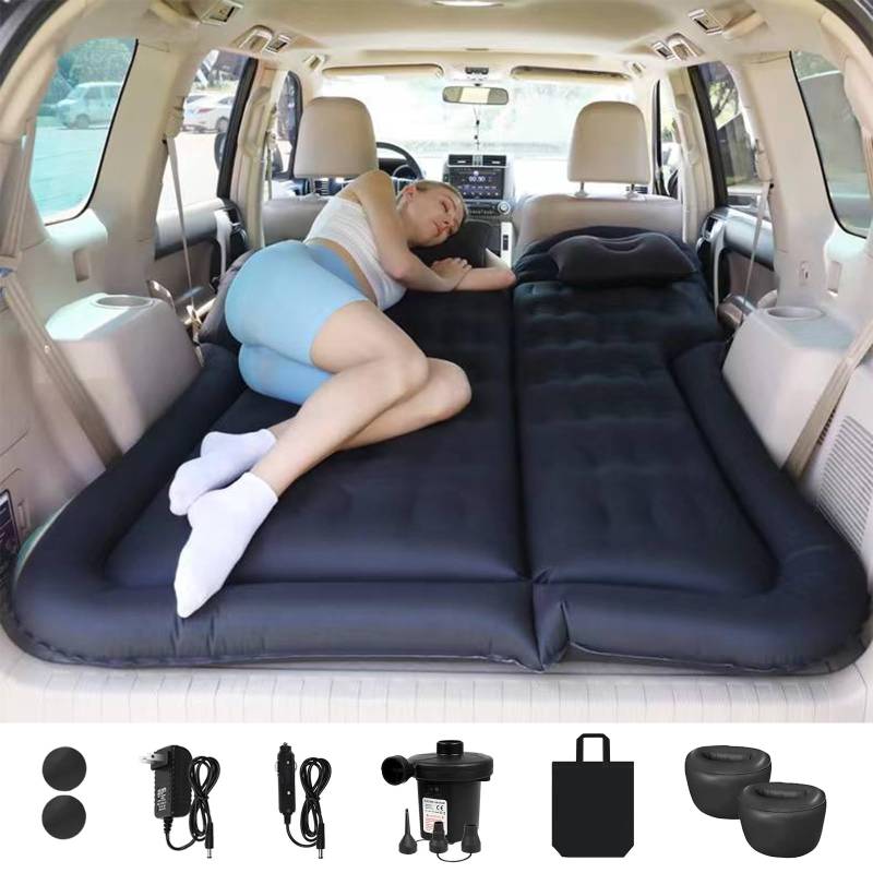 Auto Bett SUV Luftmatratze, Auto-Luftmatratze mit Home Power Adapter, elektrische Luftpumpe, 2 aufblasbare und 2 Fußstützen für Rücksitz, Kofferraum schlafen - Upgraded Camping Luftmatratze von sanheshun