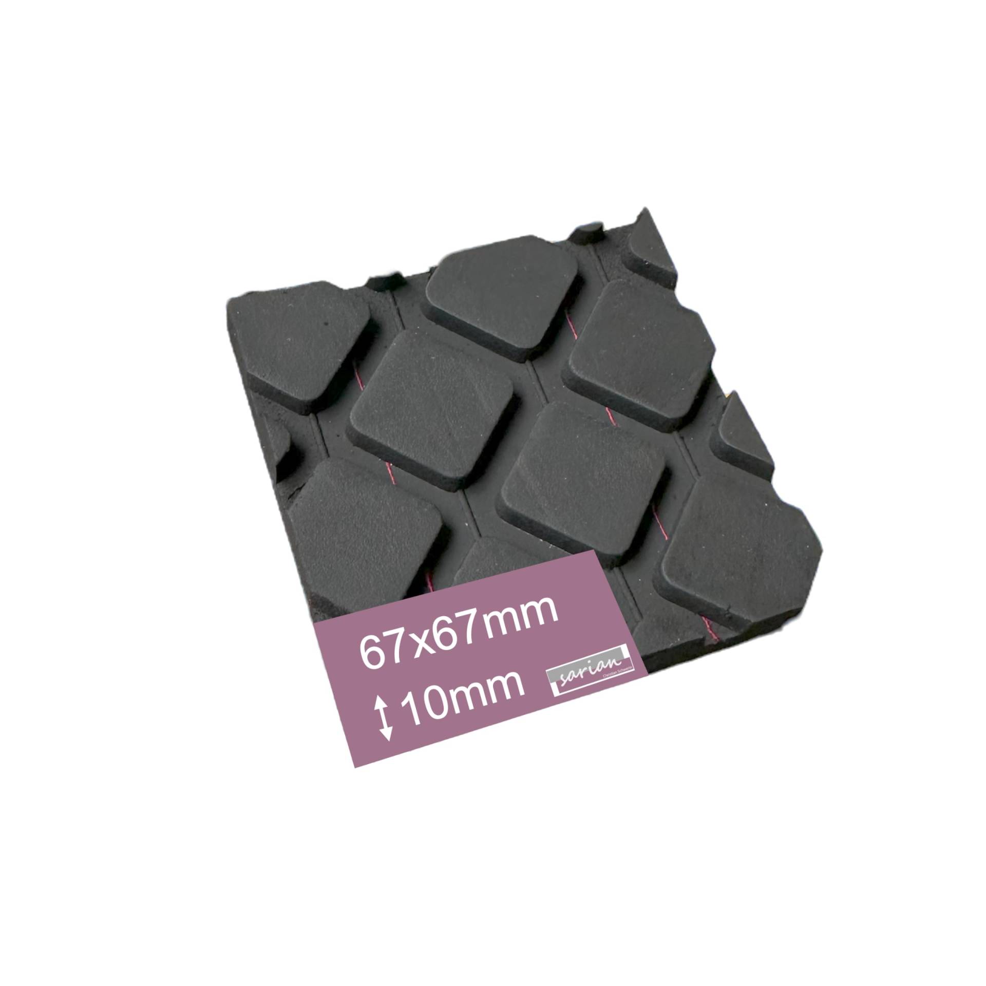 Gummiunterlage Verschiedene Größen und Stärken Gummiunterleger Gummiauflage Raute Gummipuffer (1 Stück, 67x67x10mm) von sarian
