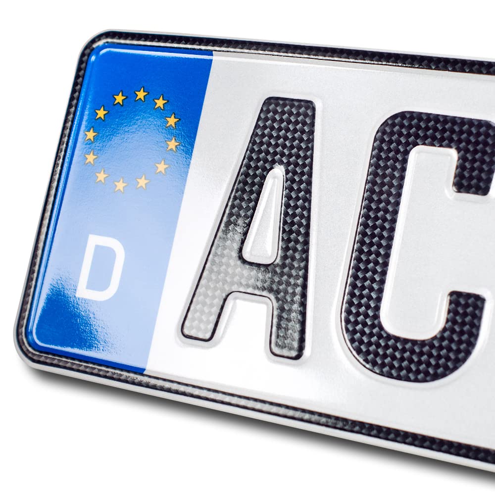 schildEVO 1 Carbon Kfz Kennzeichen | 400 x 110 mm | Kurzes Autokennzeichen 40 cm | OFFIZIELL amtliches Nummernschild | DIN-Zertifiziert – EU Wunschkennzeichen mit individueller Prägung von schildEVO