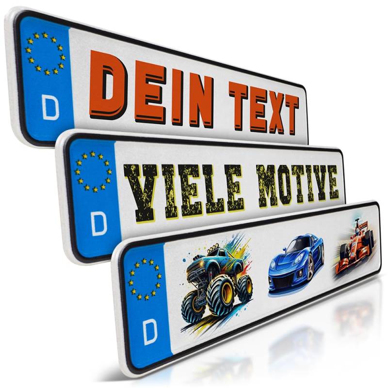 schildEVO 1 Mini Kfz-Kennzeichen | Auto Namensschild | Rennwagen | Wunschtext zum Geburtstag | Aluminium | Fun-Kennzeichen für Kinderauto | Kettcar | Tretauto | Gokart von schildEVO