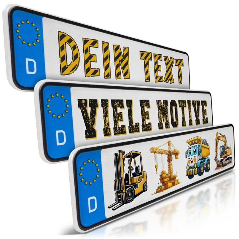 schildEVO 1 Mini Kfz-Kennzeichen | Bagger Namensschild | Baustelle | Wunschtext zum Geburtstag | Aluminium | Fun-Kennzeichen für Kinderauto | Kettcar | Tretauto | Gokart von schildEVO