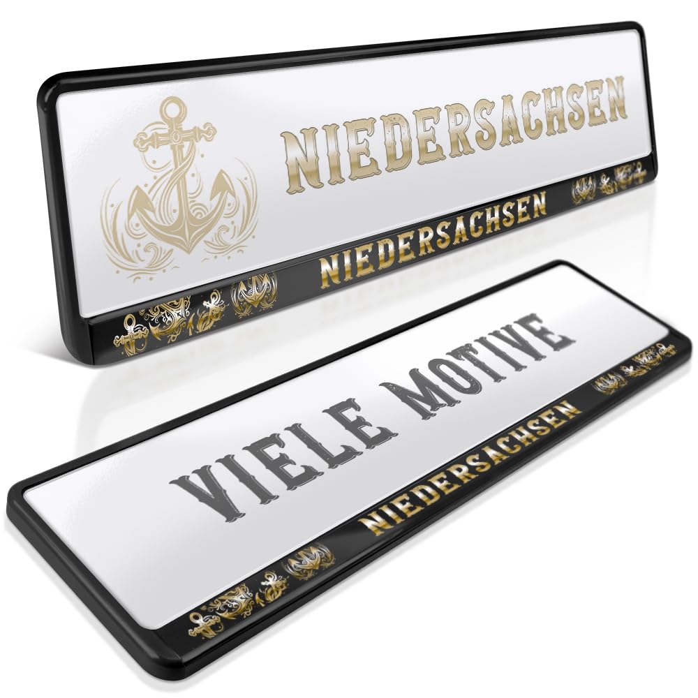 schildEVO 2 Kennzeichenhalter | Niedersachsen 07 | Anker Gold | Nordseeküste | Hannover | Friesisch | Braunschweig | Nummernschildhalter | Kennzeichenrahmen | Auto PKW Kfz | DHL-Versand von schildEVO