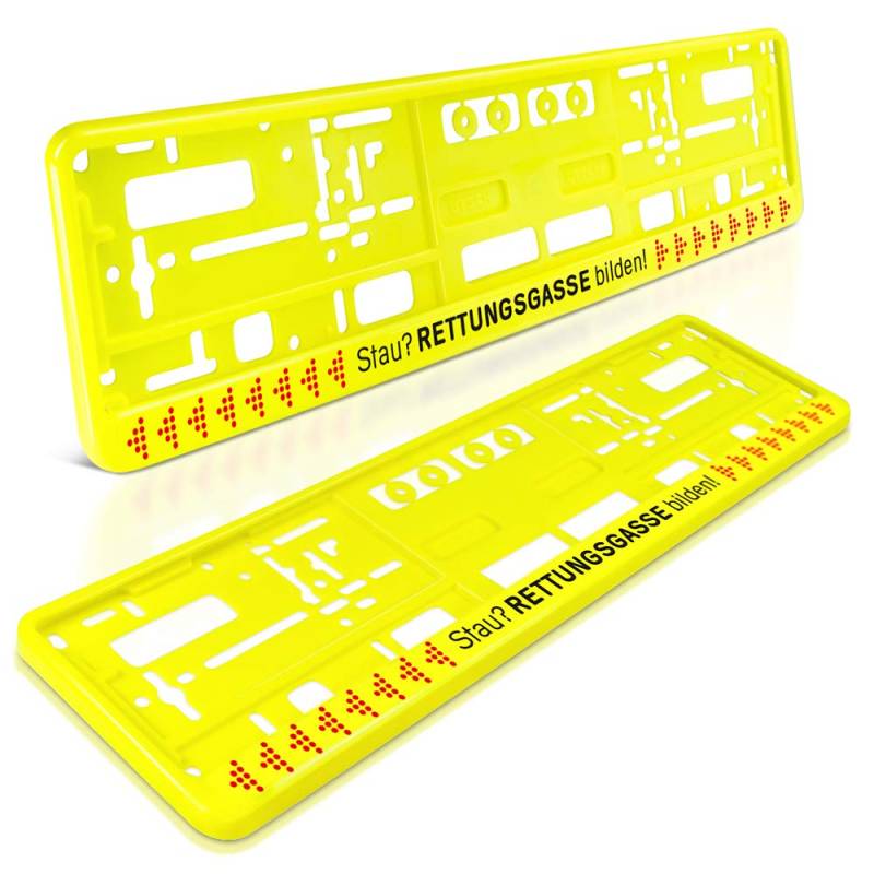 schildEVO 2 Kennzeichenhalter | Stau? RETTUNGSGASSE BILDEN! | NEON-GELB | Nummernschildhalter | Kennzeichenrahmen | DHL-Versand | TYP B von schildEVO