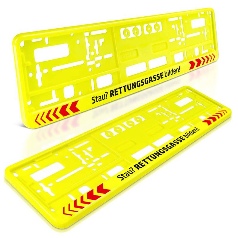 schildEVO 2 Kennzeichenhalter | Stau? RETTUNGSGASSE BILDEN! | NEON-GELB | Nummernschildhalter | Kennzeichenrahmen | DHL-Versand | TYP D von schildEVO