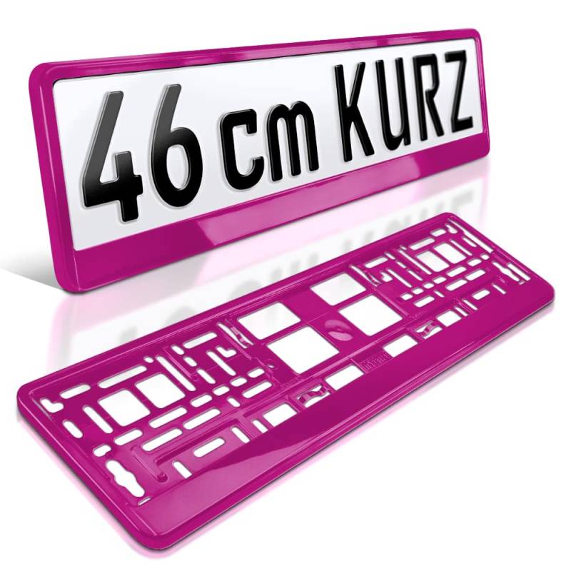 schildEVO 2 Kennzeichenhalter kurz | 46 cm | Fuchsia Pink Hochglanz | für Kurze Kennzeichen | Lack-Look Magenta Rosa | Nummernschildhalter 460 x 110 mm von schildEVO