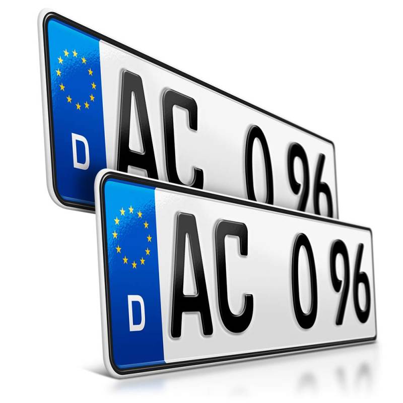 schildEVO 2 Kfz Kennzeichen | 410 x 110 mm | DIN-Zertifiziert – EU Wunschkennzeichen mit individueller Prägung | PKW Nummernschilder | kurzes Autokennzeichen | Auto-Schilder | DHL-Versand von schildEVO