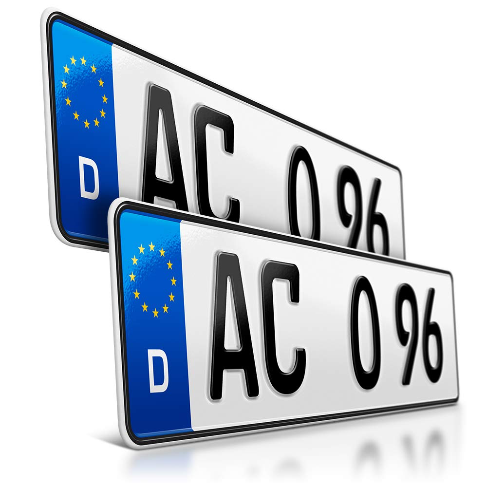 schildEVO 2 Kfz Kennzeichen | 440 x 110 mm | DIN-Zertifiziert – EU Wunschkennzeichen mit individueller Prägung | PKW Nummernschilder | kurzes Autokennzeichen | Auto-Schilder | DHL-Versand von schildEVO