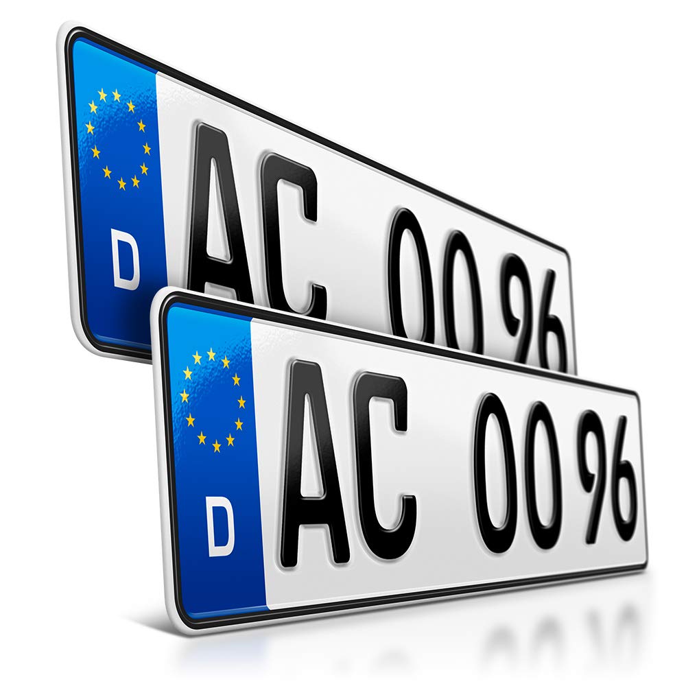 schildEVO 2 Kfz Kennzeichen | 460 x 110 mm | DIN-Zertifiziert – EU Wunschkennzeichen mit individueller Prägung | PKW Nummernschilder | Kurze Autokennzeichen | Auto-Schilder | DHL-Versand von schildEVO